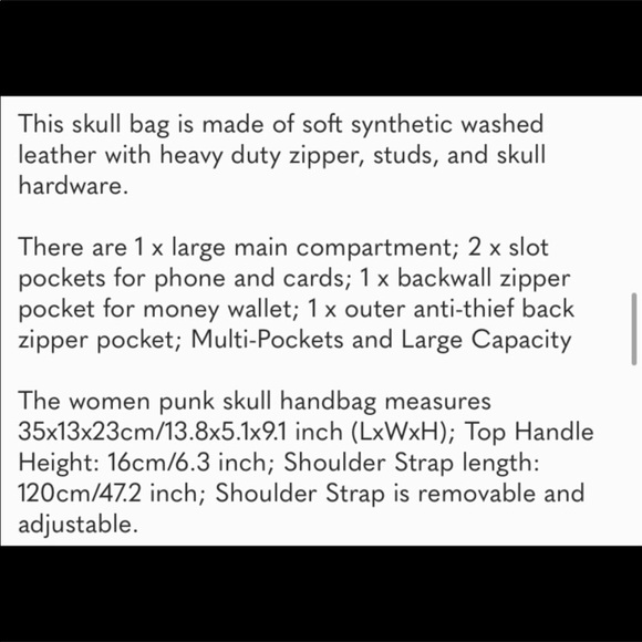 🆕️ Skull Handbag Large Capacity Gothic Style - Picture 8 of 8